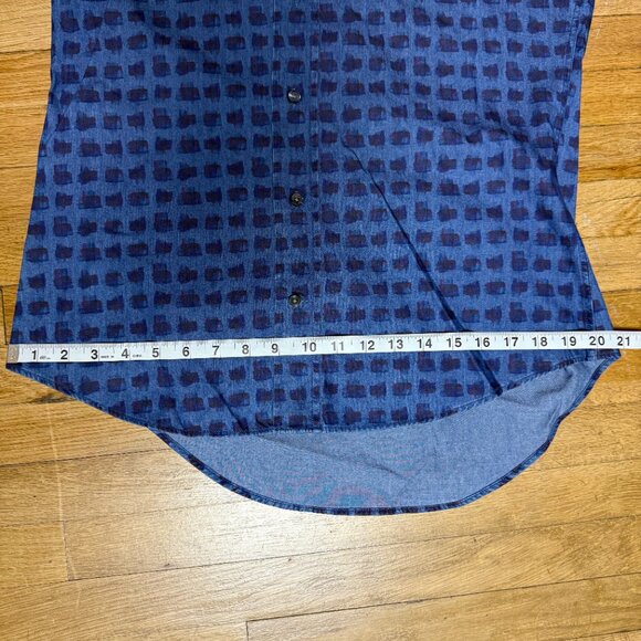 Ledbury Mens Blue Artistic Pattern Long Sleeve Button Down Shirt Size 15.5 - Picture 7 of 8